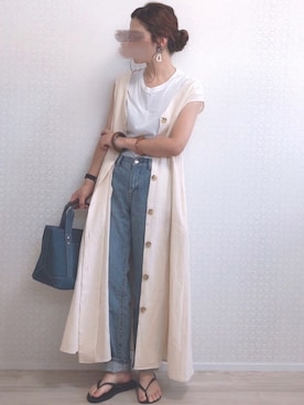 「ジレ」｜「アイテム（ビーチサンダル）」を使った、welina＊さん（レディース・153cm）の夏コーディネート