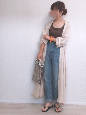 「シャツワンピ」｜「アイテム（ビーチサンダル）」を使った、welina＊さん（レディース・153cm）の夏コーディネート