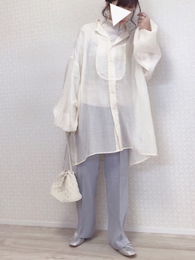 「ビッグシャツ」｜「アイテム（バレエシューズ）」を使った、welina＊さん（レディース・152cm）の冬コーディネート
