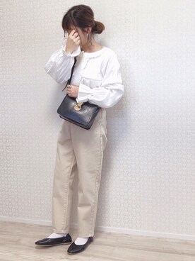 「SENSE OF PLACE by URBAN RESEARCH（センスオブプレイスバイアーバンリサーチ）のスクエアトウセンターシームフラットシューズ（パンプス）」を使った、welina＊さん（レディース・152cm）の冬コーディネート