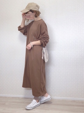 「GOLDY（ゴールディ）のニュアンス カーブ アシンメトリー イヤリング（イヤリング）」を使った、welina＊さん（レディース・152cm）の春コーディネート