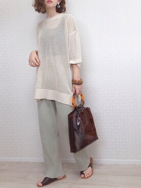 「LEPSIM（レプシィム）の2P ウッドバングル　837799（バングル/リストバンド）」を使った、welina＊さん（レディース・152cm）の春コーディネート