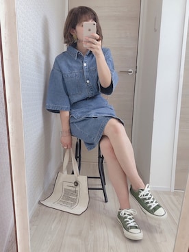 「デニムシャツワンピース」｜「アイテム（シューズ）」を使った、welina＊さん（レディース・152cm）の夏コーディネート