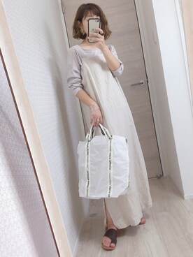 「beautiful people（ビューティフルピープル）のbeautiful people “SAIL CLOTH LOGOTAPE”ショルダートートバック（トートバッグ）」を使った、welina＊さん（レディース・152cm）の夏コーディネート