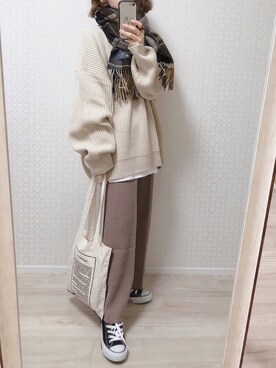 「reca（レカ）のチェック柄大判ストール（ストール/ショール）」を使った、welina＊さん（レディース・152cm）の秋コーディネート