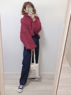 「ボリュームニット」｜「アイテム（スニーカー）」を使った、welina＊さん（レディース・152cm）の秋コーディネート