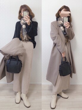 「KBF（ケイビーエフ）のアイテム（ノーカラーコート）」を使った、welina＊さん（レディース・152cm）の冬コーディネート