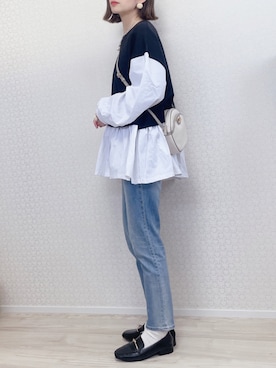 「ZOZO（ゾゾ）のスリムテーパードデニムパンツ［WOMEN］（デニムパンツ）」を使った、welina＊さん（レディース・152cm）の春コーディネート