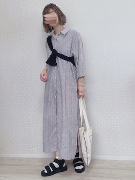 「たすき掛け」｜「アイテム（シャツワンピース）」を使った、welina＊さん（レディース・152cm）の春コーディネート