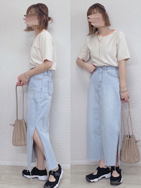 「DHOLIC（ディーホリック）のアイテム（デニムスカート）」を使った、welina＊さん（レディース・152cm）の夏コーディネート