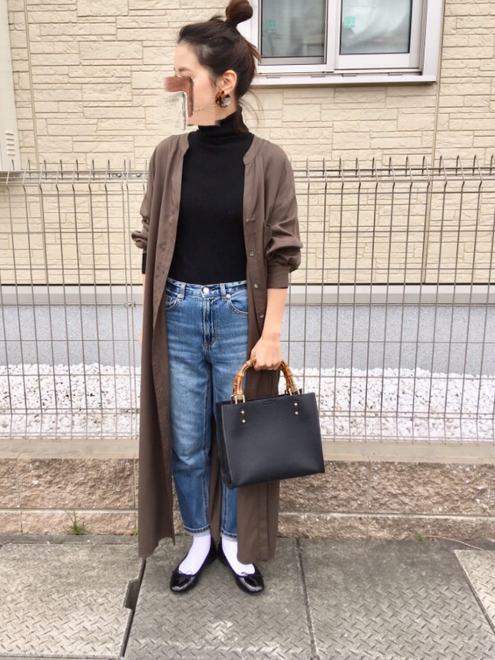 ビューティーアンドユース　フェイクレザースクエアバンブーハンドルバッグ　ブラック BEAUTY&YOUTH UNITED ARROWS（ビューティーアンドユースユナイテッド