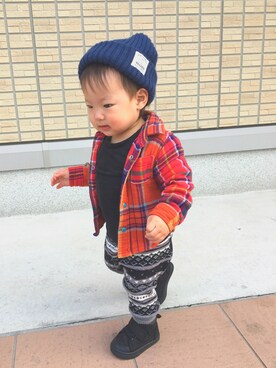 「キッスコーデ」｜「アイテム（ニットキャップ/ビーニー）」を使った、SORAnagiさん（キッズ・70cm）の春コーディネート