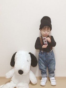 「息子」｜「アイテム（ニットキャップ/ビーニー）」を使った、SORAnagiさん（キッズ・80cm）の冬コーディネート