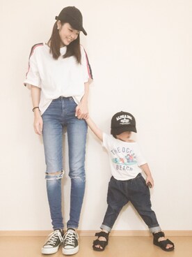 「kutir（クティール）のアイテム（Tシャツ/カットソー）」を使った、SORAnagiさん（キッズ・90cm）の夏コーディネート