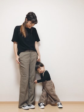 「チェック柄に恋してる」｜「アイテム（オールインワン・サロペット）」を使った、SORAnagiさん（キッズ・100cm）の秋コーディネート