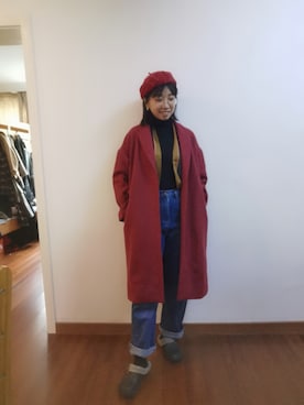 「アイテム（ダウンジャケット/コート、レッド系）」を使った、Mimi TAOさん（レディース・166cm）の冬コーディネート