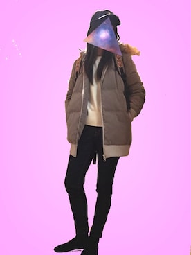 「CHAPTER WORLD PREMIUM（チャプターワールドプレミアム）のアイテム（帽子）」を使った、ゆうちょさん（レディース・160cm）の冬コーディネート