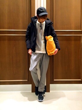 「RAGEBLUE（レイジブルー）の＜トレンドのロング丈＞ワッフルロングカットソー/733404（Tシャツ/カットソー）」を使った、★市野 椋幹さん（メンズ・176cm）の冬コーディネート