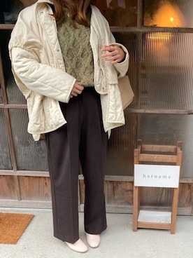 「カフェ」｜「アイテム（その他アウター）」を使った、ysさん（レディース・162cm）の冬コーディネート