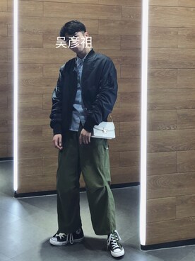 「NIKE（ナイキ）のアイテム（MA-1）」を使った、腋毛及腰さん（メンズ・166cm）の春コーディネート