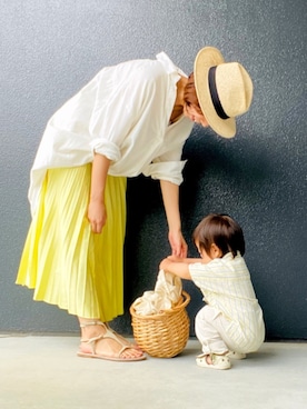 「no brand（ノーブランド）のアイテム（かごバッグ）」を使った、muguさん（キッズ・80cm）の夏コーディネート