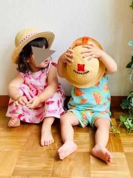 「MIKI HOUSE（ミキハウス）のアイテム（帽子）」を使った、muguさん（キッズ・80cm）の夏コーディネート