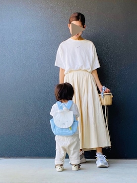 「H&M（エイチ・アンド・エム）のアイテム（その他パンツ）」を使った、muguさん（キッズ・80cm）の夏コーディネート