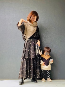 「Three Four Time（ｽﾘｰﾌｫｰﾀｲﾑ）のアイテム」を使った、muguさん（キッズ・80cm）の秋コーディネート
