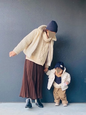 「Three Four Time（ｽﾘｰﾌｫｰﾀｲﾑ）のアイテム」を使った、muguさん（キッズ・80cm）の冬コーディネート