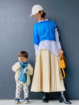 「SVEC（シュベック）のアイテム（ブーツ）」を使った、muguさん（キッズ・80cm）の冬コーディネート