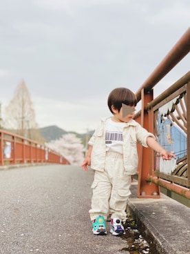 「omake（オマケ）のアイテム」を使った、muguさん（キッズ・80cm）の春コーディネート