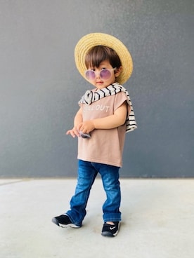 「Daddy Oh Daddy（ダディーオーダディー）のアイテム（パンツ）」を使った、muguさん（キッズ・80cm）の夏コーディネート