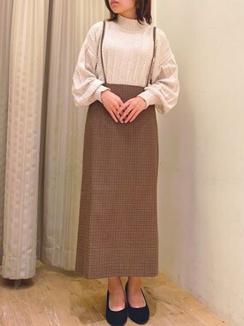 「earth music&ecology（アースミュージックアンドエコロジー）の2WAYナロースカート ＊（スカート）」を使った、きむさん（レディース・153cm）の秋コーディネート