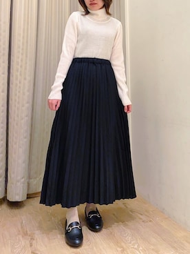 「アコーディオンプリーツ」｜「アイテム（スカート）」を使った、きむさん（レディース・153cm）の秋コーディネート