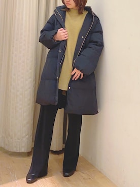 「サテンパンツ」｜「アイテム（ブルゾン）」を使った、きむさん（レディース・153cm）の冬コーディネート