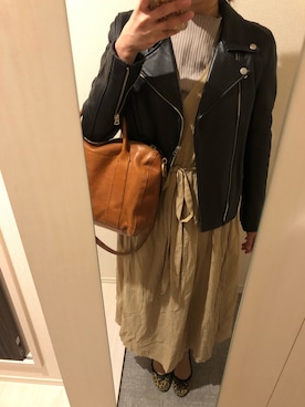 「URBAN RESEARCH（アーバンリサーチ）のアイテム（ライダースジャケット）」を使った、りんさん（レディース・162cm）の春コーディネート