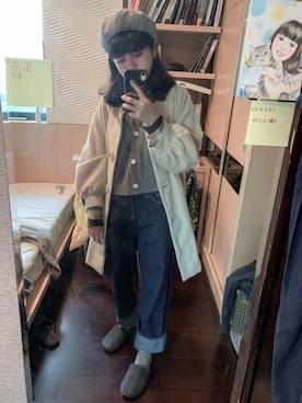 「GUコーデ」｜「アイテム（ハンチング/ベレー帽）」を使った、ゆめさん（レディース・160cm）の冬コーディネート