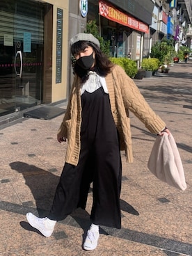 「GUコーデ」｜「アイテム（ハンチング/ベレー帽）」を使った、ゆめさん（レディース・160cm）の冬コーディネート
