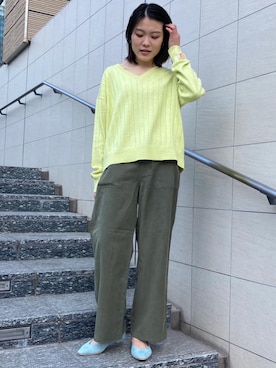 「green label relaxing（グリーンレーベルリラクシング）の【 Oggi コラボ 】◆[7days] FFC スクエアVカット フラットシューズ(1.5cmヒール)（パンプス、グリーン系）」を使った、ユキカさん（レディース・156cm）の冬コーディネート