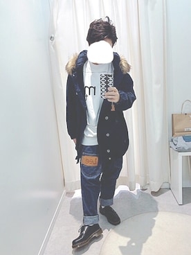 「mercibeaucoup,（メルシーボークー）のアイテム（モッズコート）」を使った、waaaaaanmさん（メンズ・158cm）の冬コーディネート