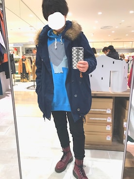 「mercibeaucoup,（メルシーボークー）のアイテム（モッズコート）」を使った、waaaaaanmさん（メンズ・158cm）の冬コーディネート