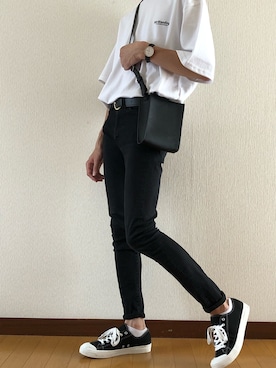 「NO NEED（ノーニード）のハーフスリーブオーバーサイズバックプリント&シンプルロゴビッグシルエットTシャツ　【韓国ストリートファッション】（Tシャツ/カットソー、ホワイト系）」を使った、kazukiさん（メンズ・170cm）の夏コーディネート