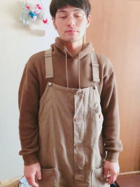「茶色」｜「アイテム（サロペット/オーバーオール）」を使った、kobuさん（メンズ・168cm）の春コーディネート