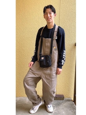 「ブラウンコーデ」｜「アイテム（サロペット/オーバーオール）」を使った、kobuさん（メンズ・172cm）の春コーディネート