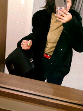 「ハイウエストストレートジーンズ」｜「アイテム（その他アウター）」を使った、paoさん（レディース・151cm）の冬コーディネート