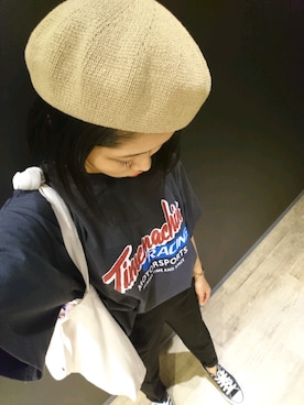 「AS KNOW AS PINKY（アズノゥアズピンキー）のアイテム（ハンチング/ベレー帽）」を使った、paoさん（レディース・151cm）の春コーディネート