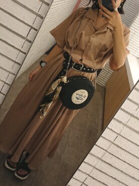 「EMODA（エモダ）のアイテム（シャツワンピース）」を使った、paoさん（レディース・151cm）の夏コーディネート