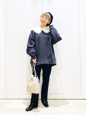 「アパレルスタッフ」｜「アイテム（スウェット）」を使った、ちゃんさん（レディース・154cm）の冬コーディネート