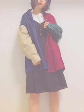 「archives（アルシーヴ）のアイテム（ジャンパースカート）」を使った、meiさん（レディース・159cm）の冬コーディネート