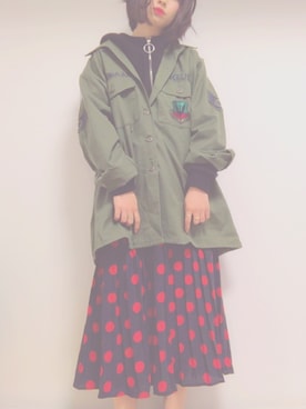 「アーミー」｜「アイテム（スカート）」を使った、meiさん（レディース・159cm）の冬コーディネート